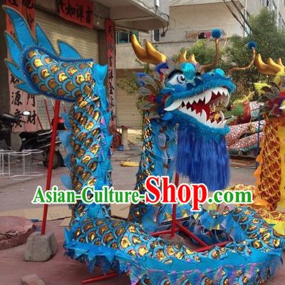 Traditional Handmade Gold Scale Blue Dragon Dancing Costumes Complete Set