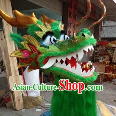 Traditional Chinese Gold Scale Green Dragon Dance Costumes Complete Set
