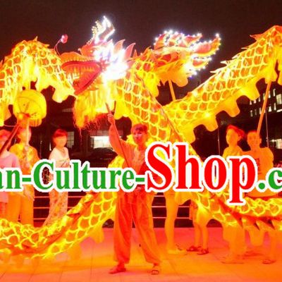 LED Lights Shinning Gold Dragon Dance Costumes Complete Set