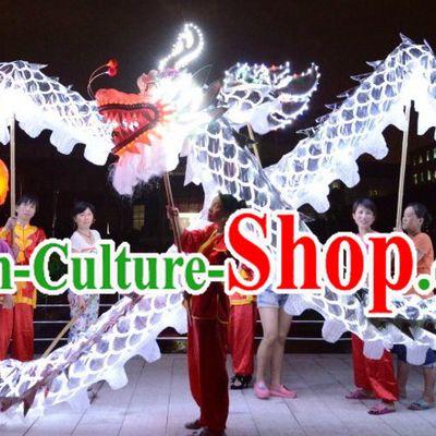 LED Lights Happy Festival Celebration Shinning Silver Dragon Dance Costumes Complete Set
