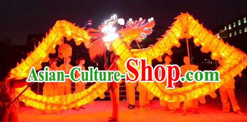 LED Lights Happy Festival Celebration Yellow Dragon Dancing Costumes Complete Set