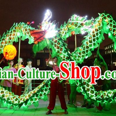 LED Lights Shinning Green Dragon Dance Costumes Complete Set