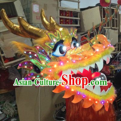 LED Luminous Flame Yellow Chinese Dragon Dance Head