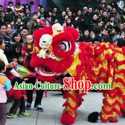 Red and Gold Competition and Performance Lion Dance Costumes Full Set