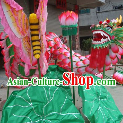 Classical Chinese Traditional Handmade Lotus Dragon Dance Costumes Complete Set