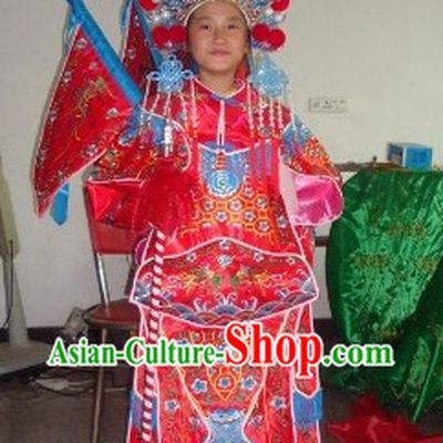 Children Size Chinese Beijing Opera Armor Costumes and Helmet