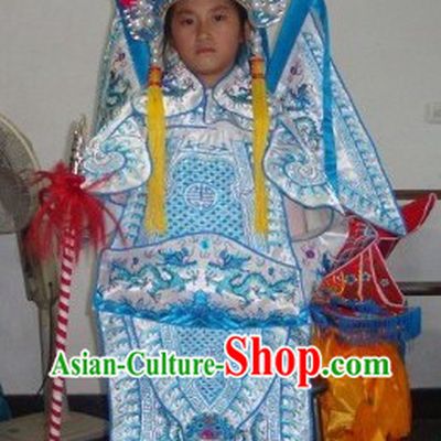 Chinese Beijing Opera Armor Costumes and Helmet for Kids