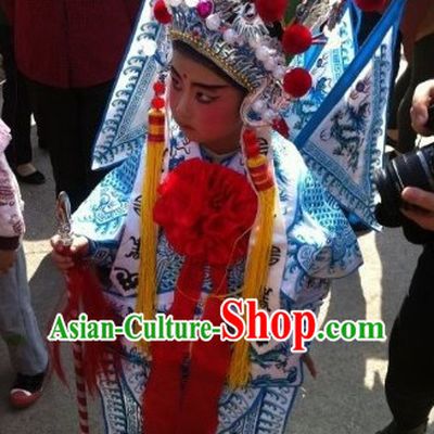 Chinese Beijing Opera General Armor Costumes and Helmet for Children