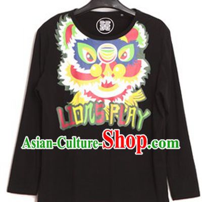 Black Lion Dance Cotton T-shirt