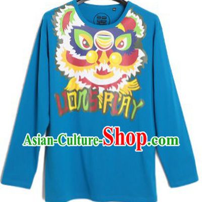 Blue Lion Dance Cotton T-shirt