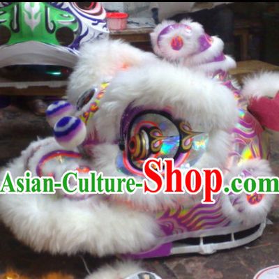Laser Style White Wool Hok San Performance and Competition Top Lion Dance Costumes Complete Set