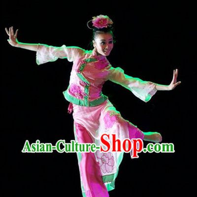 Traditional Chinese Classical Dancing Costume and Headwear Complete Set