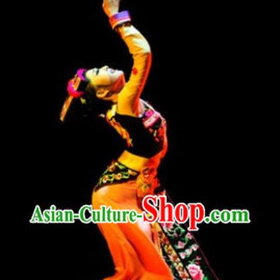 Traditional China Ethnic Minority Clothes and Headwear Full Set