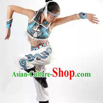 Chinese Mongolian Dance Costumes and Headwear Complete Set for Women