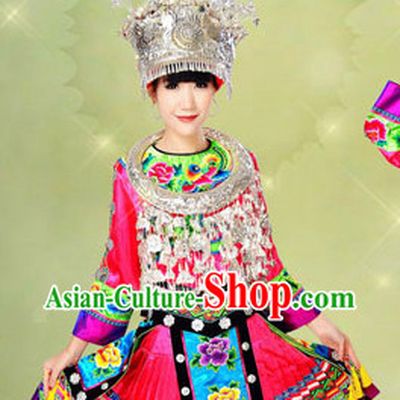 Chinese Folk Miao Dance Costumes and Hat Full Set for Women