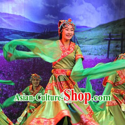 Chinese Tibetan Dance Costumes Attire and Headwear Complete Set for Women