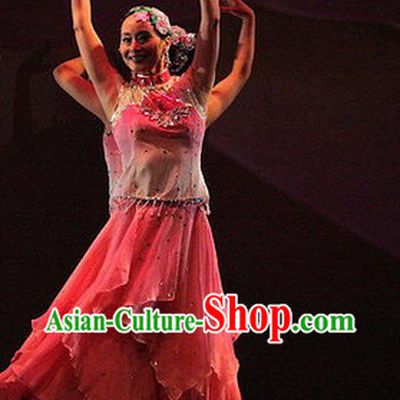 Asian Fan Dance Dress Rehearsal and Headwear Full Set