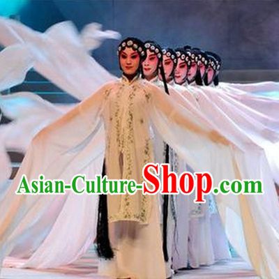 Chinese Classical Long Water Dance Costumes and Headwear Complete Set