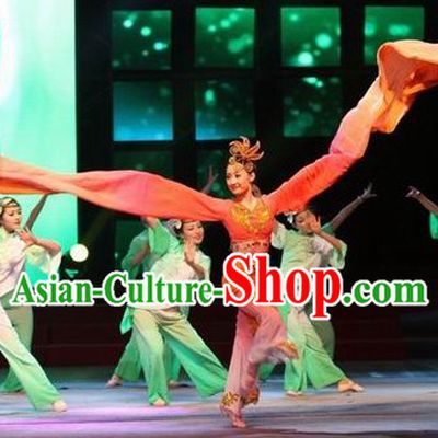 Chinese Water Sleeve Stage Performance Dance Costumes and Headwear for Women