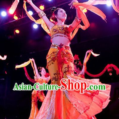 Chinese Dunhuang Stage Performance Dance Costumes and Headwear for Women