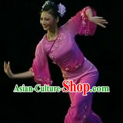 Traditional Asian Dance Costumes and Headwear Complete Set for Women