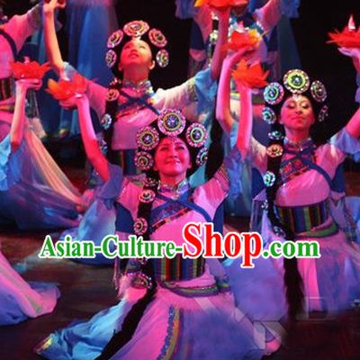 Professional Tibetan Dancing Costumes and Headwear Complete Set for Women
