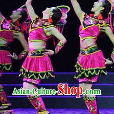 Chinese Folk Ethnic Costumes and Headdress Complete Set for Women