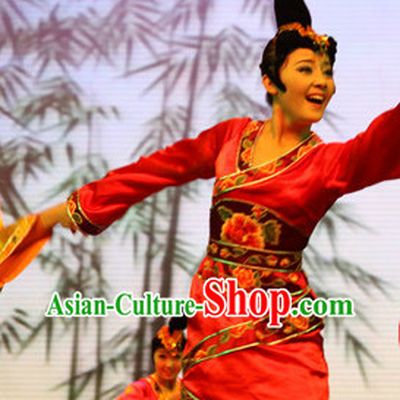 Chinese Stage Classical Dance Costumes and Headwear Complete Set
