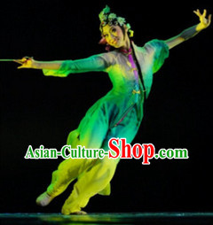 Chinese Classical Dance Costumes and Headwear Complete Set