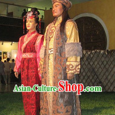 Ancient Chinese Chanyu's Costume and Hat Complete Set for Men