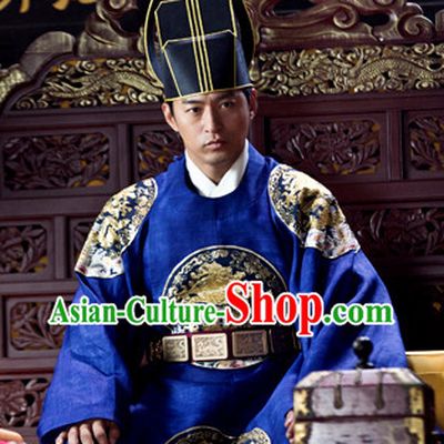 Ancient Korean Emperor Costumes and Hat Complete Set for Men