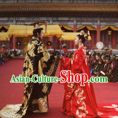 Ancient Korean Emperor and Empress Wedding Dresses Headwear Complete 2 Sets