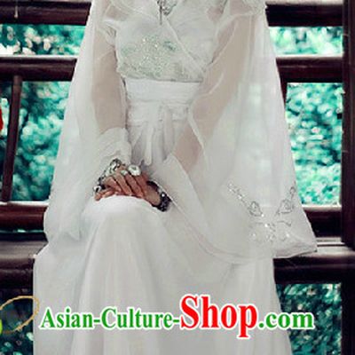 Pure White Cosplay Chivalrous Girl Costumes and Headwear Complete Set
