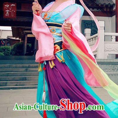 Chinese Purple Pink Princess Dresses and Umbrella Complete Set