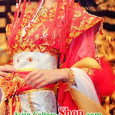 Chinese Red Bride Beauty Wedding Dresses and Hair Jewelry Complete Set
