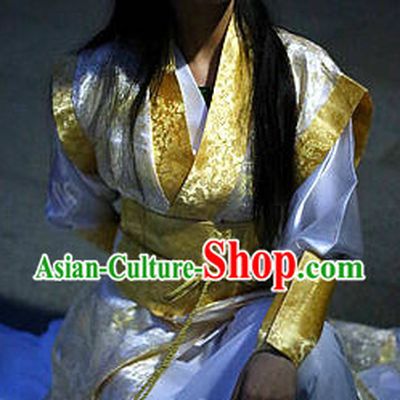Chinese White Yellow Swordsman Costume Complete Set