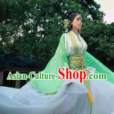 Chinese Green White Fairy Dresses Complete Set