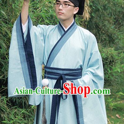 Traditional Chinese Han Fu Clothing and Hat Complete Set for Men
