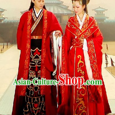 Traditional Chinese Wedding Dresses Two Complete Set for Brides and Bridegroom