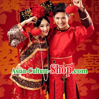 Traditional Chinese Prince and Princess Wedding Dresses Two Complete Sets