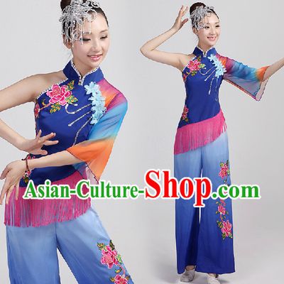 Professional Chinese Fan Team Dancing Costumes and Headwear Complete Set for Women