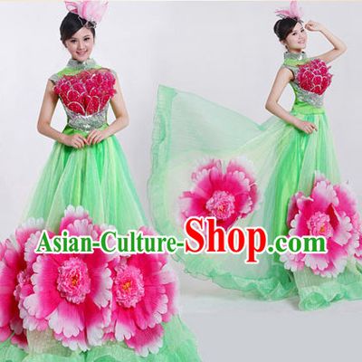 Professional Chinese Flower Dancing Costumes and Headwear Complete Set for Women
