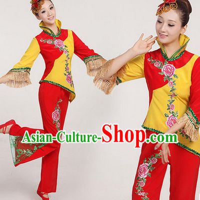 Professional Chinese Yang Ge Group Dancing Outfit Complete Set