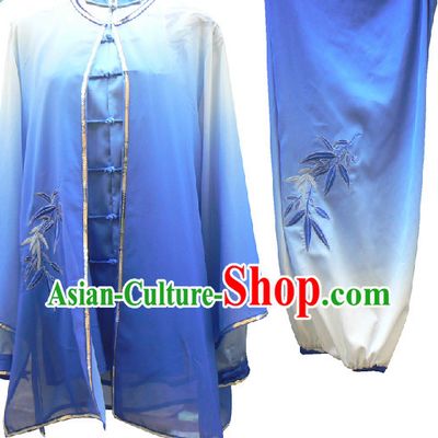 Color Transition Bamboo Embroidery Tai Chi Suit and Cape