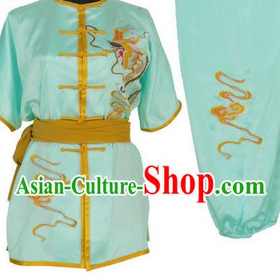 Light Blue Dragon Embroidery Wushu Suit Complete Set