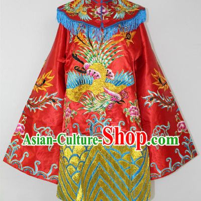 Chinese Ancient Red Embroidered Phoenix Wedding Robe for Brides