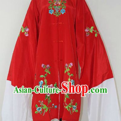 Chinese Ancient Red Embroidered Flower Long Robe for Women
