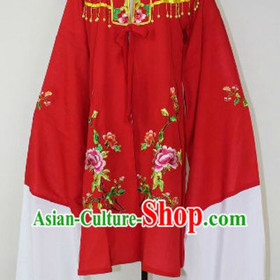 Chinese Ancient Red Embroidered Flower Opera Hua Dan Dresses