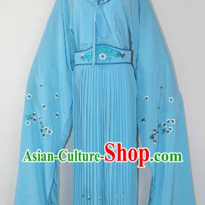 Chinese Ancient Blue Long Sleeves Dance Costumes
