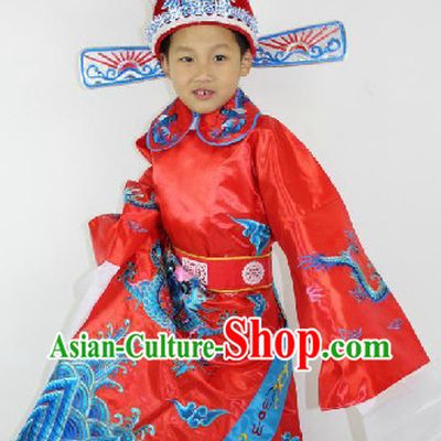 Traditional Chinese Stage Official Costumes and Hat for Children